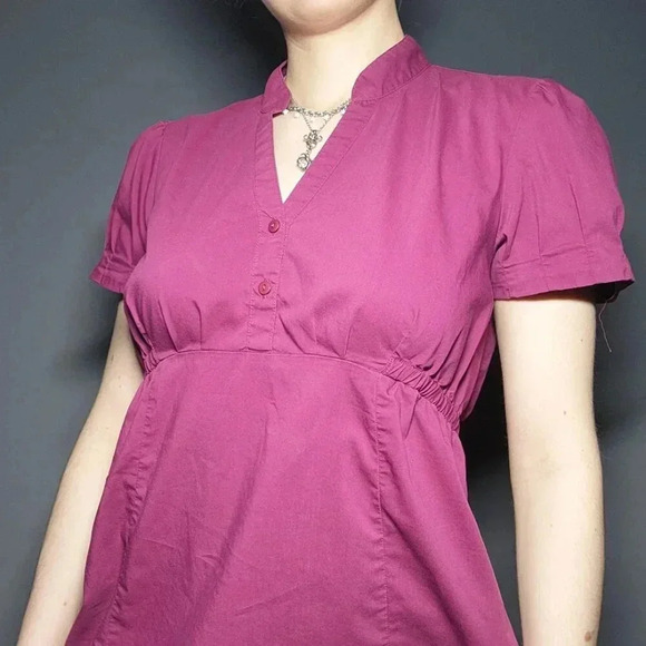 Vintage Y2K purplish fushia pink babydoll officecore button-up top - Picture 4 of 14